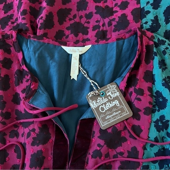 🆕 Matilda Jane Teal & Burgundy Color Block Floral A Little Party Hi-Low Dress - Picture 5 of 11